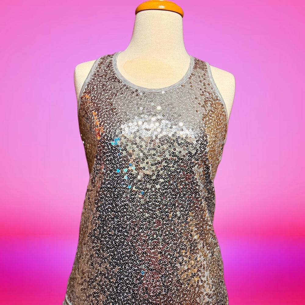Pink Rose Silver Sequin Tank Top